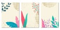 Abstract background set with floral elements and geometric shapes. Modern graphic design with leaves. Spring and summer poster Royalty Free Stock Photo